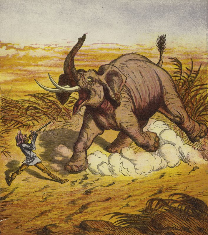 Jim Bold jagar en elefant av Ernest Henry Griset