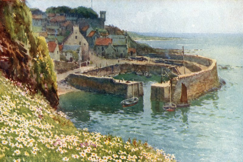 Crail Harbor (färg litho) av Ernest William Haslehust