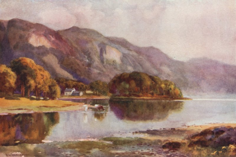 Derwentwater från Friars Crag (färg litho) av Ernest William Haslehust