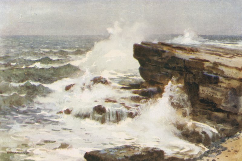 Filey Brigg (färg litho) av Ernest William Haslehust