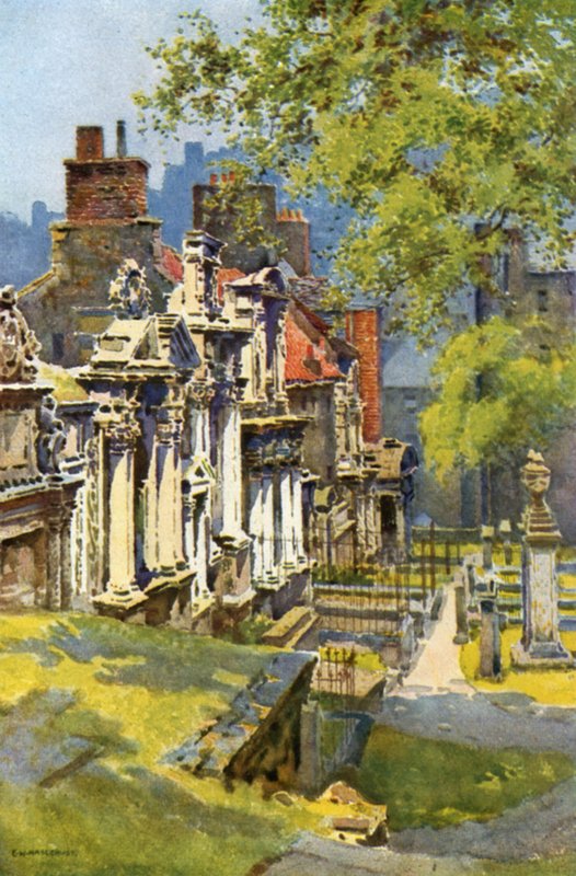 Greyfriars Churchyard (färg litho) av Ernest William Haslehust