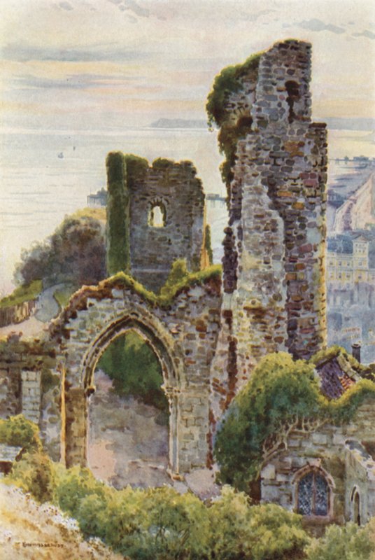 Hastings Castle (färg litho) av Ernest William Haslehust