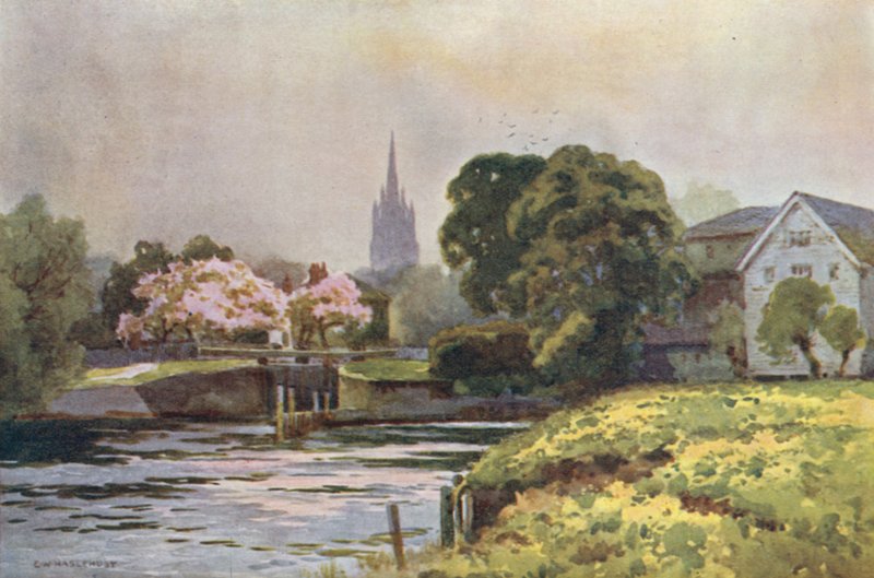 Marlow Lock (färg litho) av Ernest William Haslehust