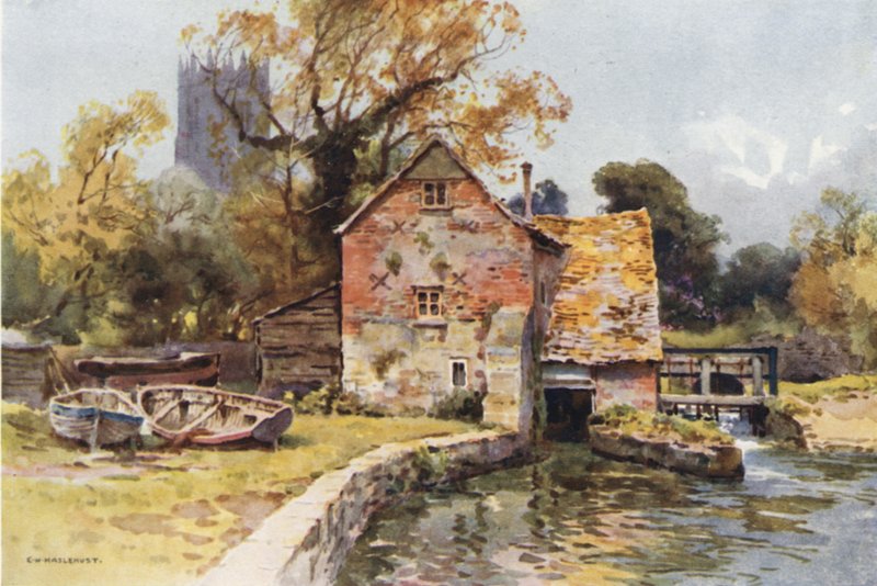 Place Mill, Christchurch (färg litho) av Ernest William Haslehust