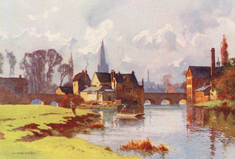 Floden Themsen: Abingdon (färglitografi) av Ernest William Haslehust