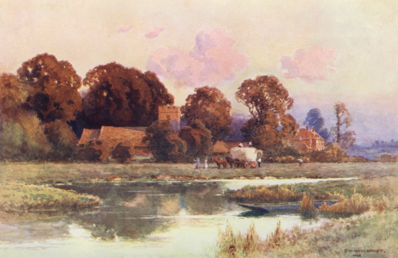 Floden Themsen: Buscot (färglitografi) av Ernest William Haslehust