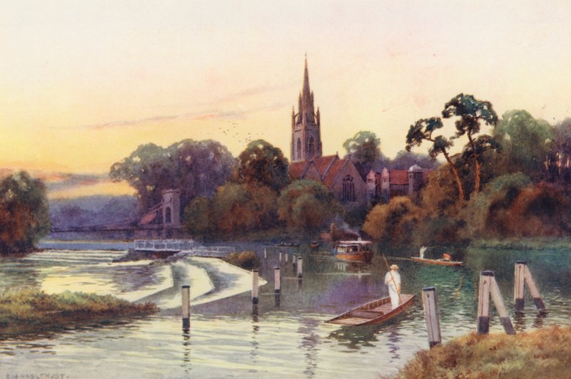 Floden Themsen: Marlow (färglitografi) av Ernest William Haslehust
