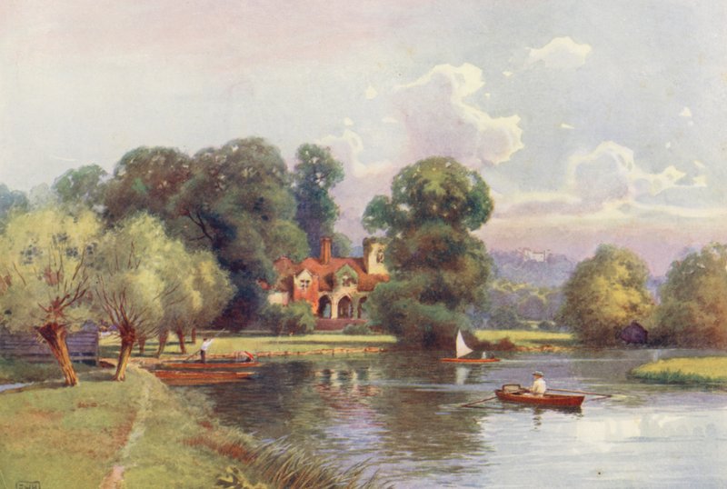 Floden Themsen: Medmenham Abbey (färglitografi) av Ernest William Haslehust