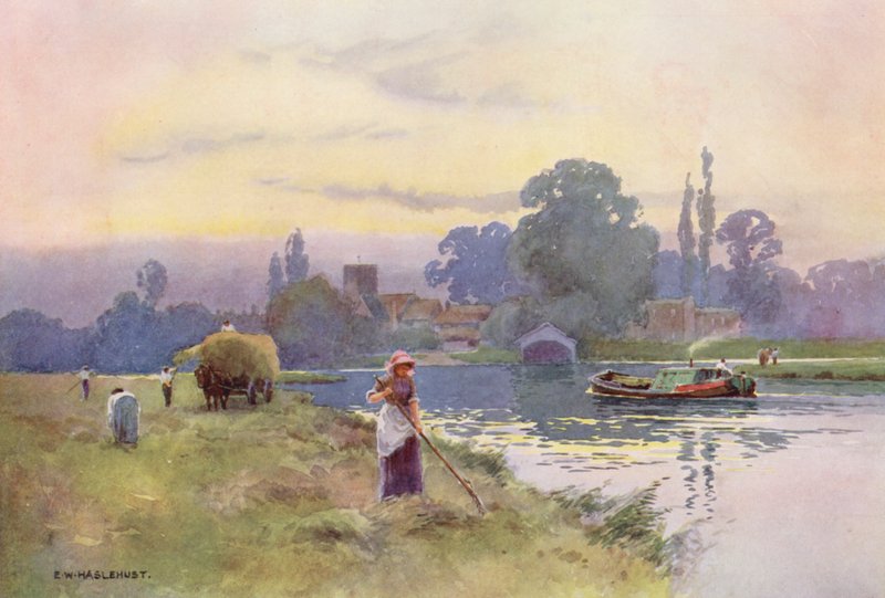 Floden Themsen: Shepperton (färglitografi) av Ernest William Haslehust