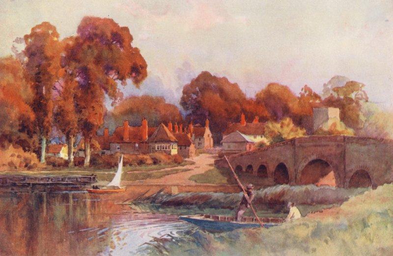 Floden Themsen: Sonning Bridge (färglitografi) av Ernest William Haslehust