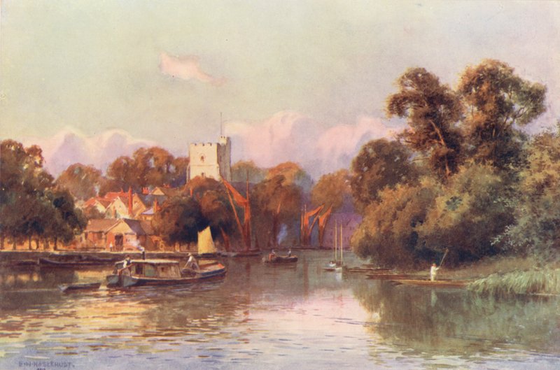 Floden Themsen: Twickenham (färglitografi) av Ernest William Haslehust