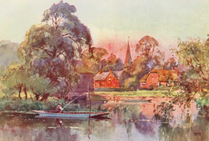 Floden Themsen: Whitchurch (färglitografi) av Ernest William Haslehust