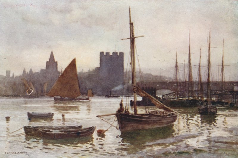 Rochester från Strood (färg litho) av Ernest William Haslehust