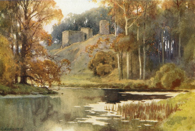Roxburgh Castle (färg litho) av Ernest William Haslehust