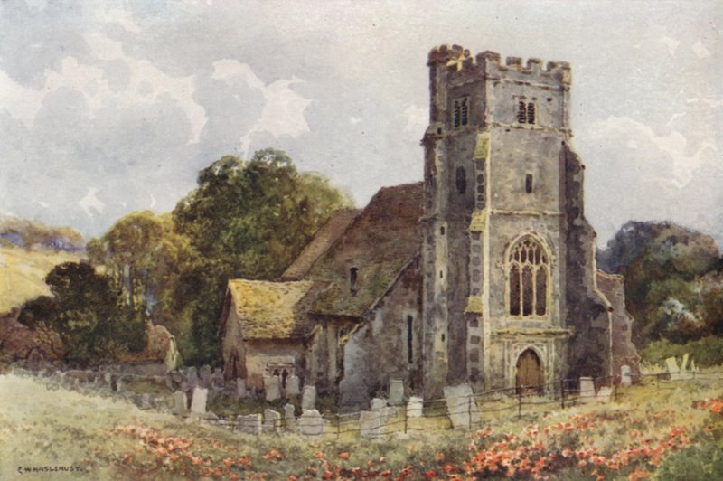 Shorne Church (färg litho) av Ernest William Haslehust
