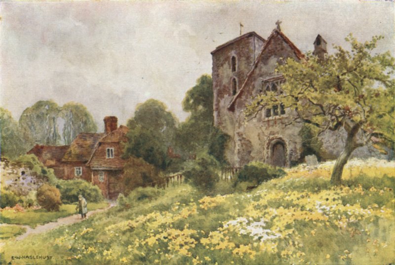 St. Nicholas, Harbledown (färg litho) av Ernest William Haslehust