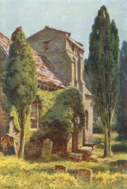 Studlandskyrkan (färg litho) av Ernest William Haslehust