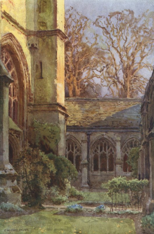 The Cloisters, Winchester College (färg litho) av Ernest William Haslehust