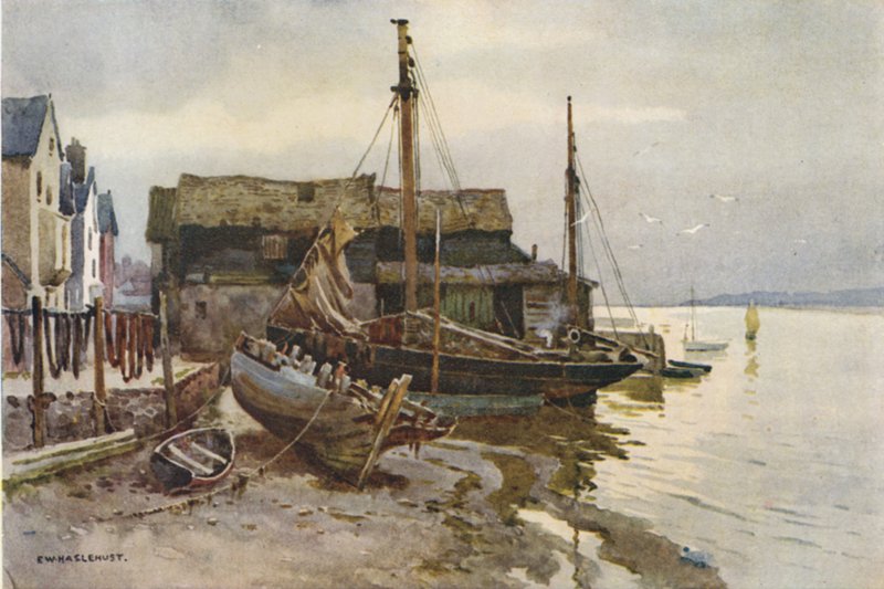 The Exe at Topsham (färg litho) av Ernest William Haslehust