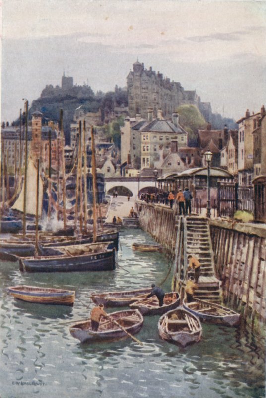 Fiskehamnen, Folkestone (färg litho) av Ernest William Haslehust