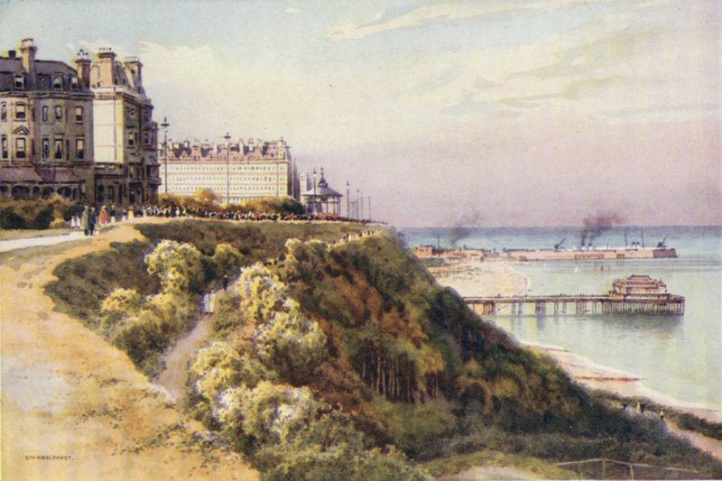 The Leas, Folkestone (färg litho) av Ernest William Haslehust