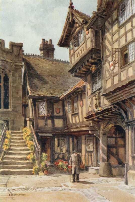 The Leycester Hospital (färg litho) av Ernest William Haslehust