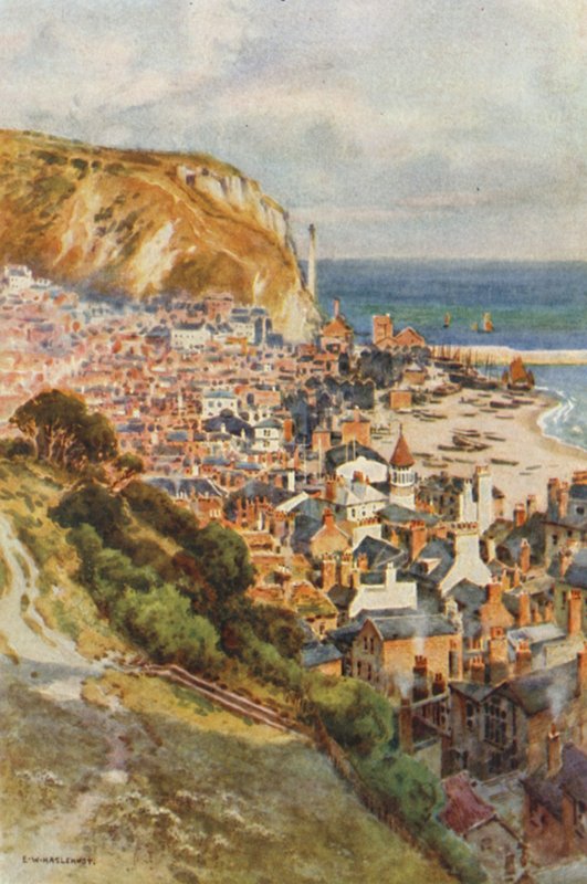 Gamla stan, Hastings (färg litho) av Ernest William Haslehust