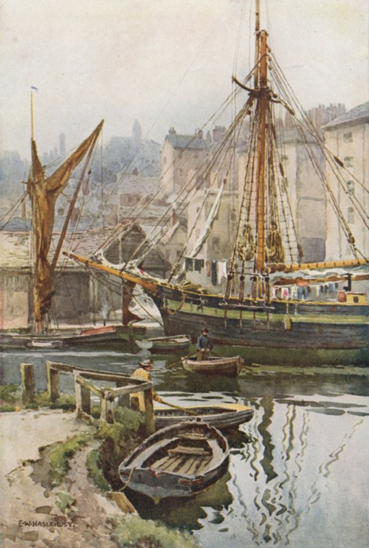 The Quay at Exeter (färg litho) av Ernest William Haslehust