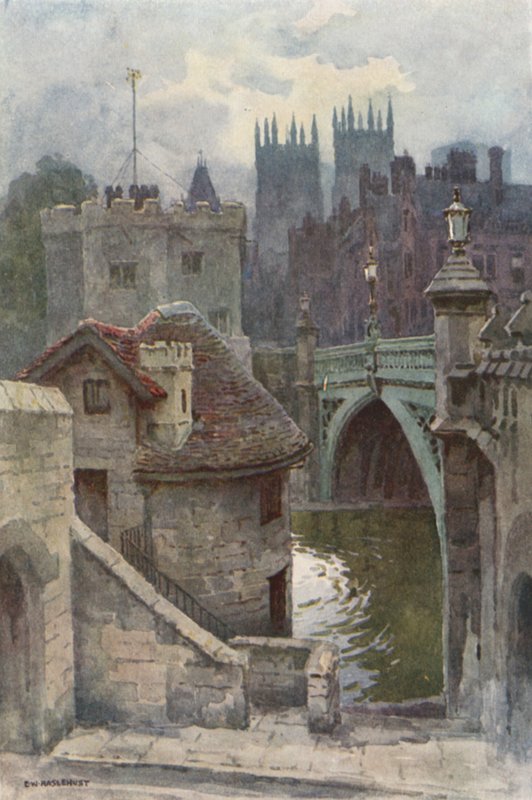The Water-Gates, Lendal Bridge (färg litho) av Ernest William Haslehust