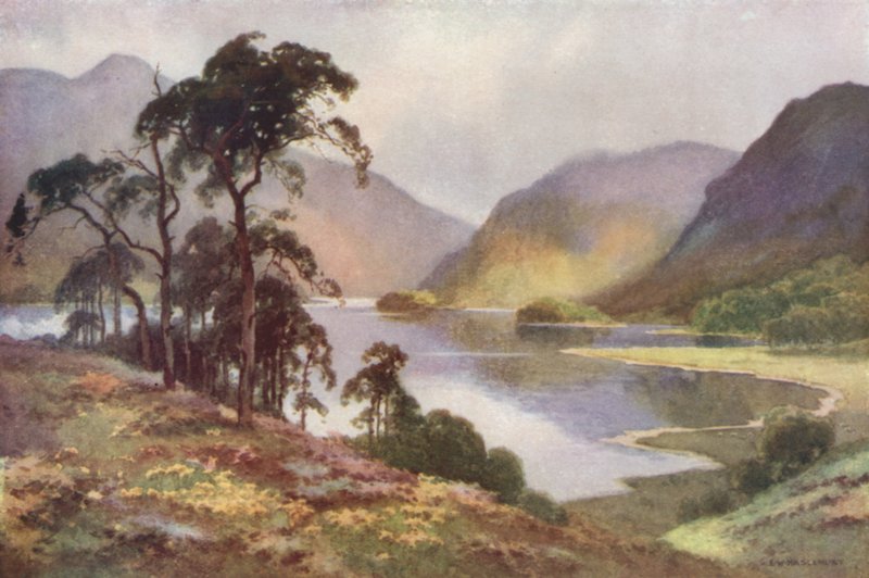 Thirlmere och Helvellyn (färg litho) av Ernest William Haslehust