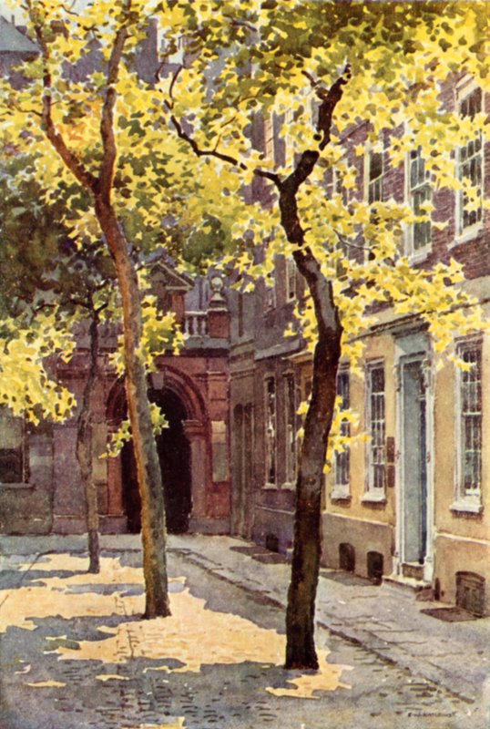 Garderobsplats, Blackfriars (färg litho) av Ernest William Haslehust