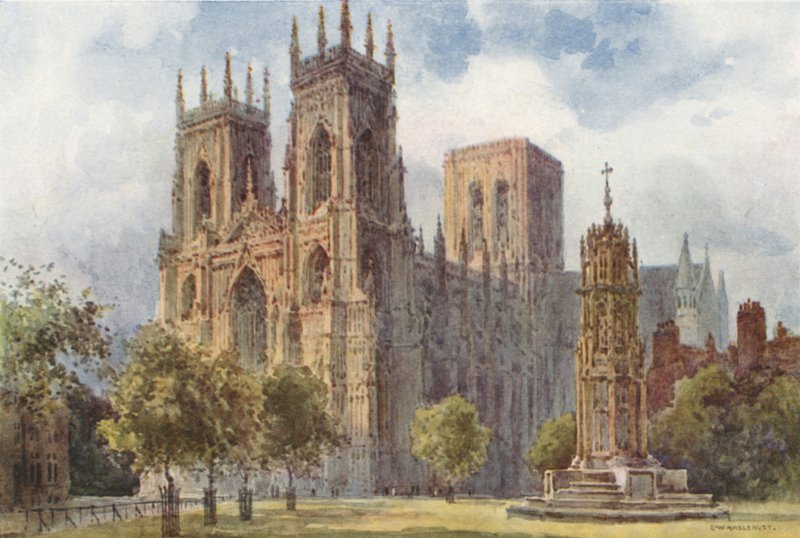 York Minster (färg litho) av Ernest William Haslehust