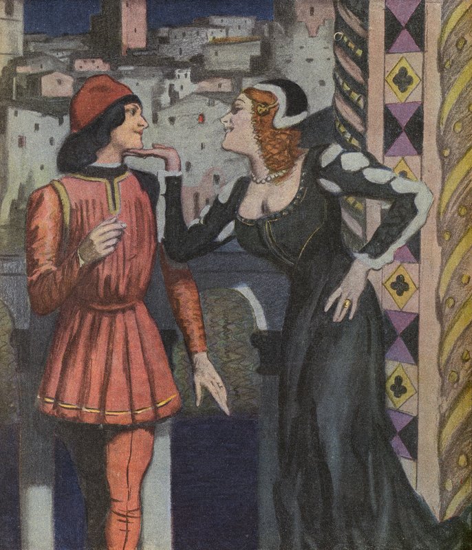 Florentinsk flirt (färg litho) av Ernst (after) Heilemann