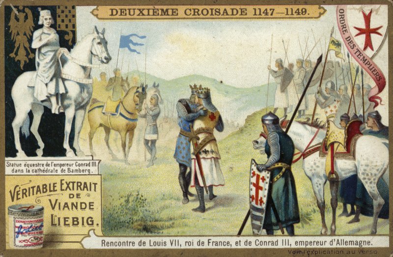 Möte av Ludvig VII, kung av Frankrike, och Conrad III, kejsare av Tyskland, andra korståget, 1147-1149 av European School