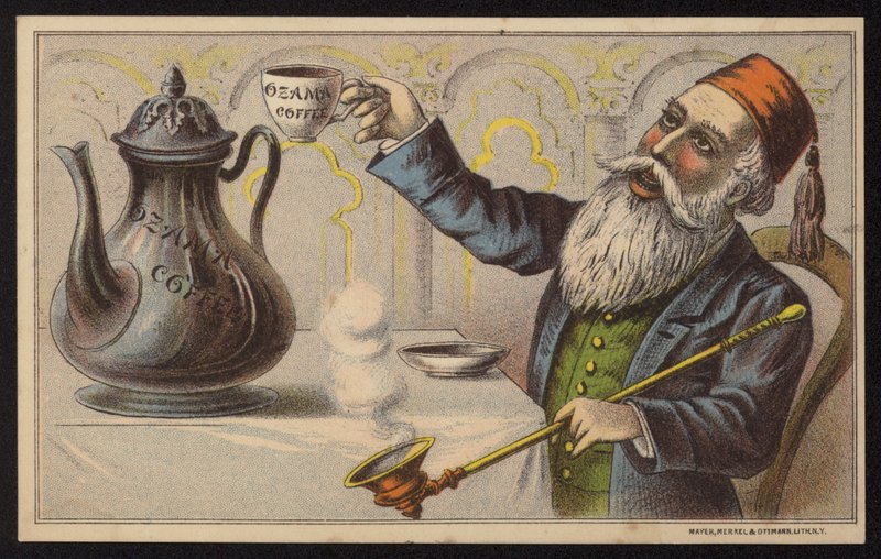 Annons för Ozama-kaffe (chromolitho) av European School