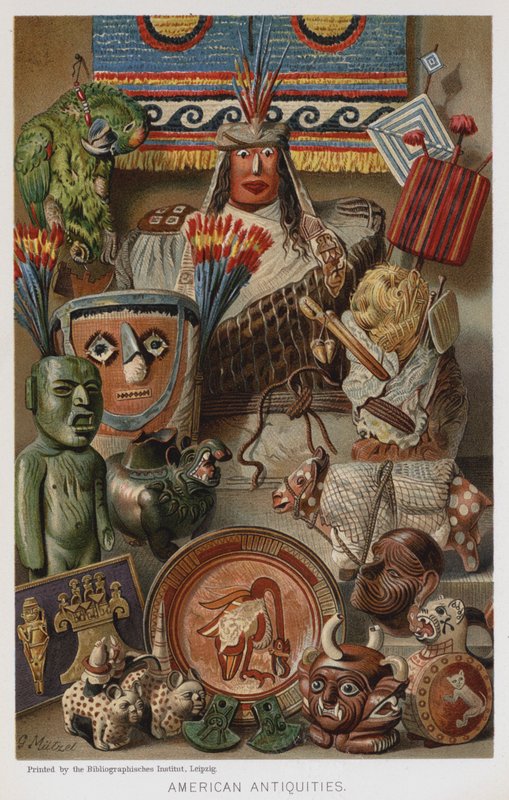 Amerikanska antikviteter (chromolitho) av European School