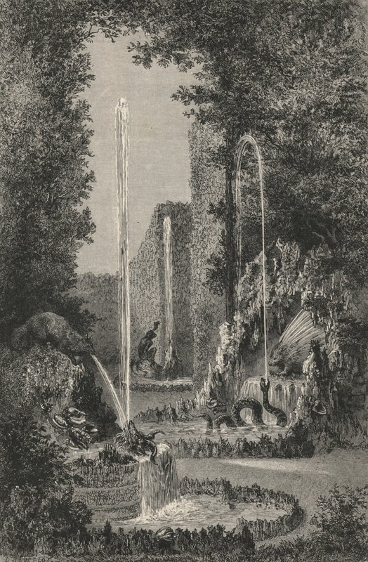 Forntida labyrint av Versailles (gravyr) av European School