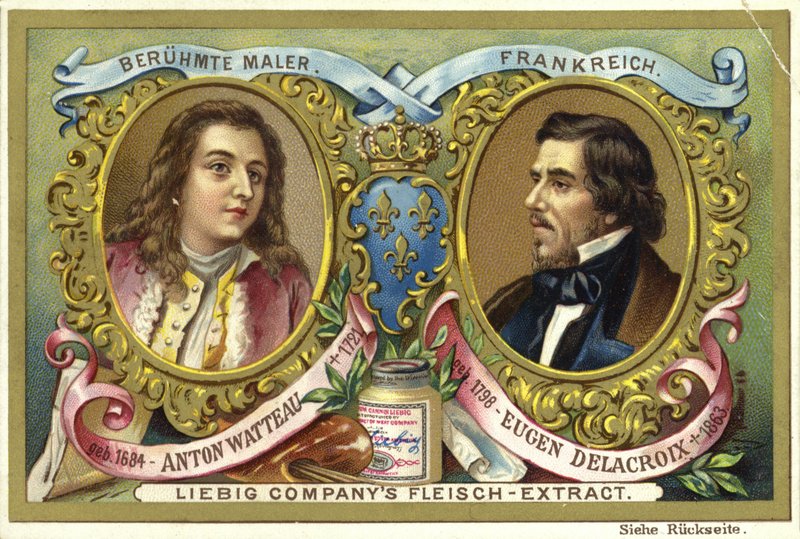 Antoine Watteau och Eugene Delacroix, franska konstnärer av European School