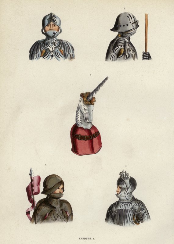 Casques (färgad gravyr) av European School