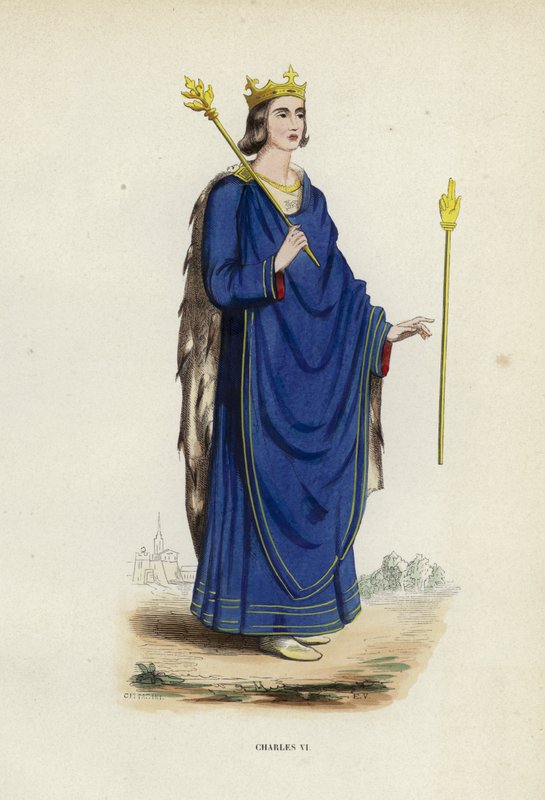 Karl VI (färgad gravyr) av European School