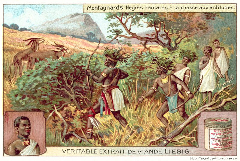 Damaras som jagar antiloper (chromolitho) av European School