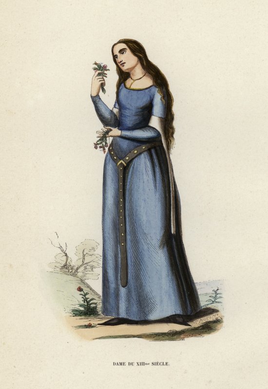 Lady of the XIIIth Century (färgad gravyr) av European School