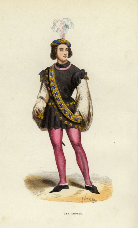 Gentilhomme (färgad gravyr) av European School