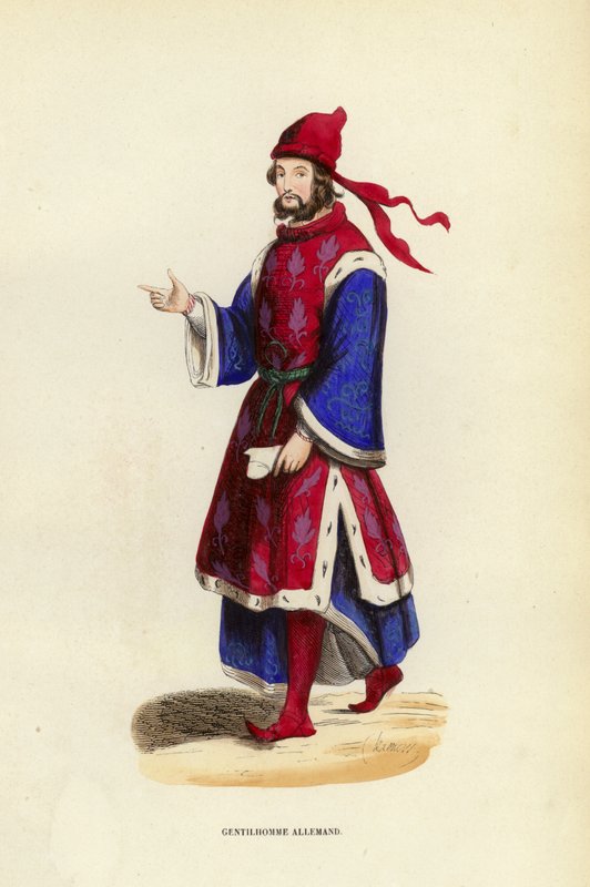 Tysk Gentleman (färgad gravyr) av European School
