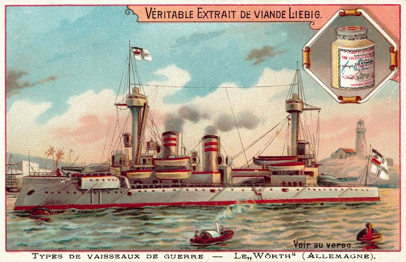Tyska slagskeppet SMS Worth (chromolitho) av European School