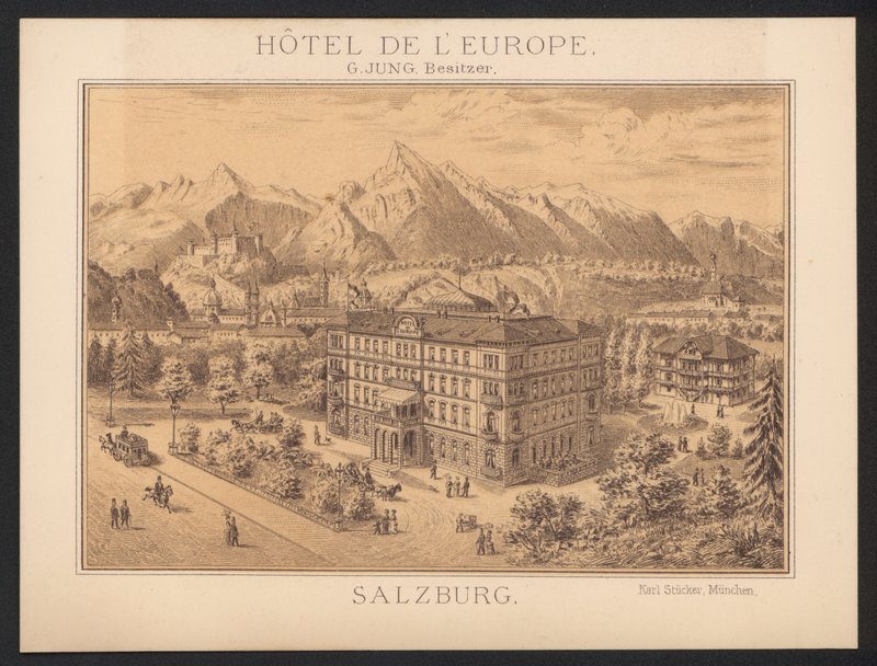 Hotel Trade Card (färgad gravyr) av European School