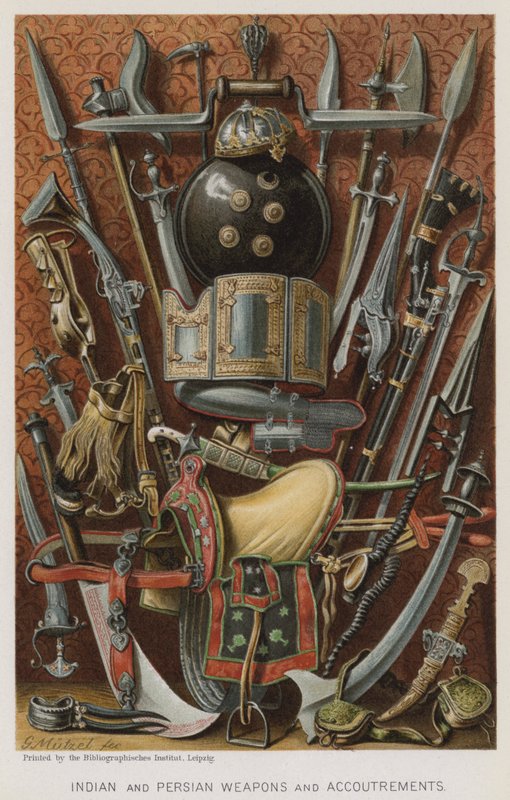Indiska och persiska vapen och tillbehör (chromolitho) av European School