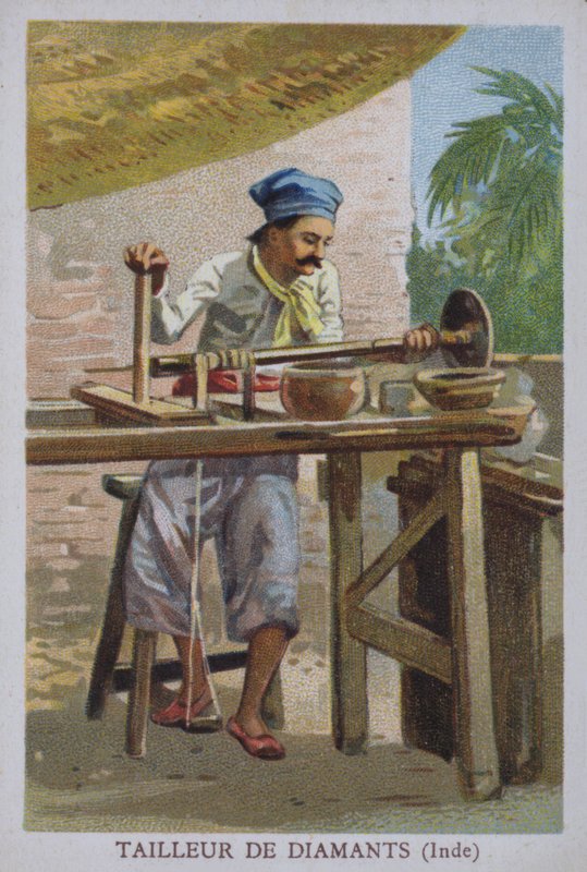 Indisk diamantskärare (färg litho) av European School