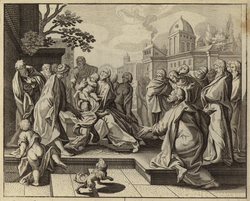 Jesus Kristus välsignar de små barnen (gravyr) av European School