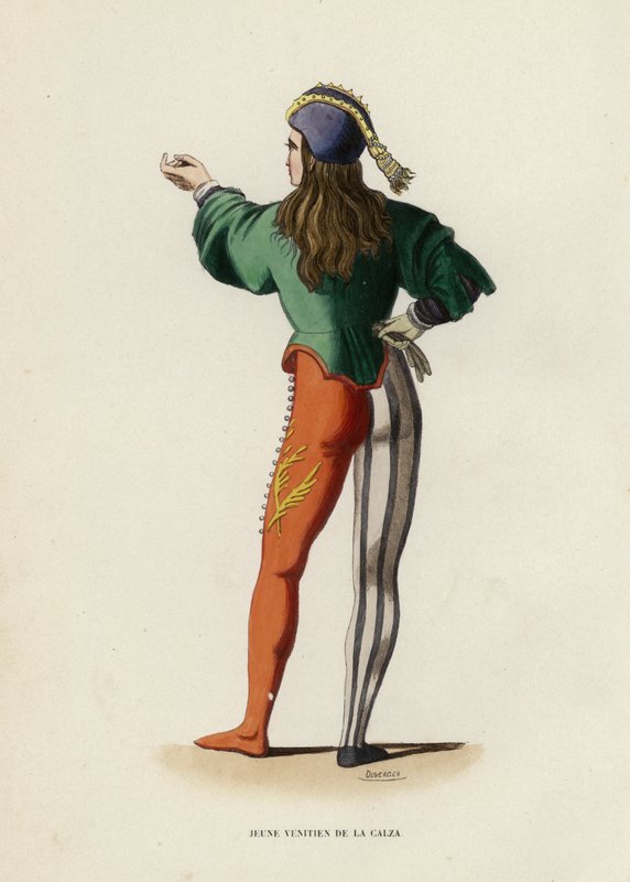 Ung venetian från La Calza (färgad gravyr) av European School
